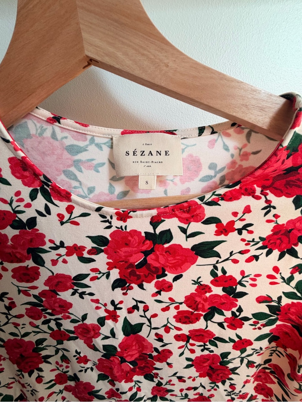 Sézane Divia Dress Cream Red Roses Floral Mini - Picture 5 of 6